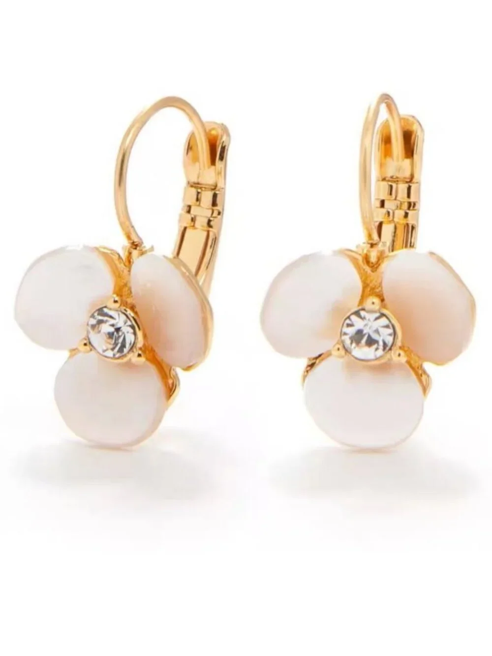 Kate Spade New York Mother of Pearl Flower Huggie Hoop Earrings Gold Tone